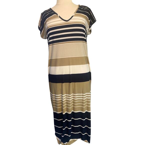 Olivia Matthews Women's Striped Midi Dress Size 3XP Short Sleeve V-Neck Stretchy - Picture 1 of 3